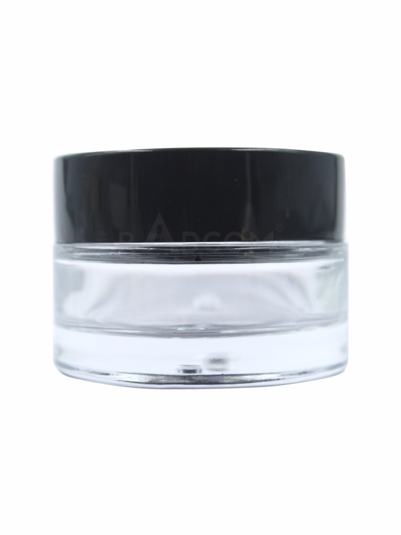 50Gm Shine Jar - Clear-With Plastic Black Cap With Inner Lid